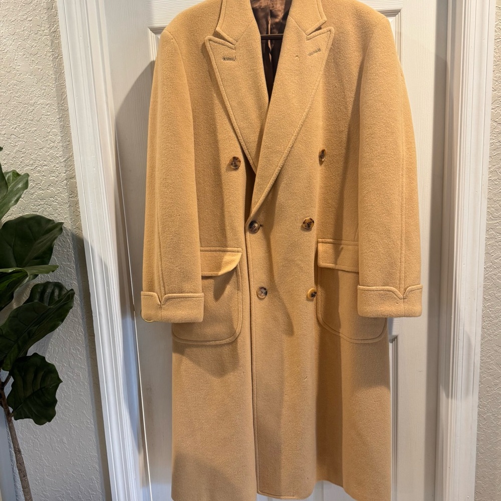 Camel Hair Brooks Brothers Tan Trench Coat with Wide Lapels